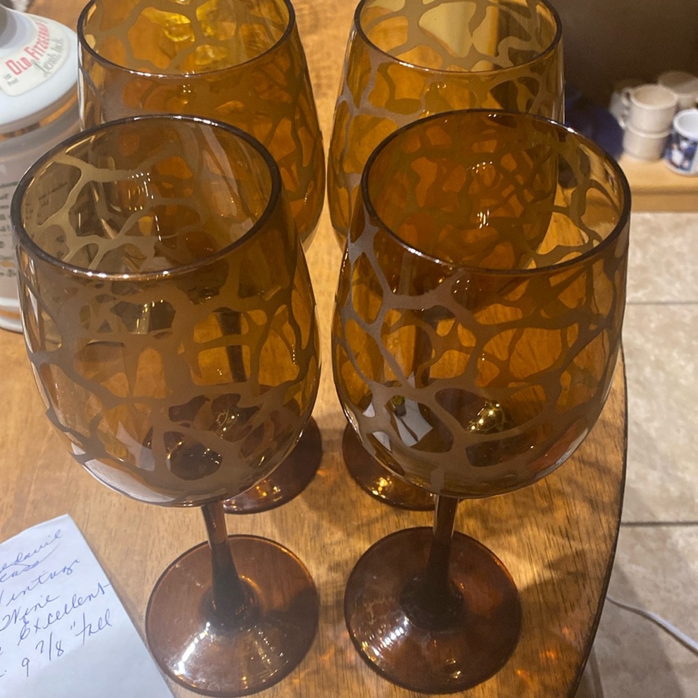 Set of 4 vintage amber wine glasses. Excellent condition. 9 7/8inches